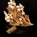 Crown Trifari with original tag Brooch - Vintage couture pearl Flower pin - rhinestone statement jewelry - gift for mom - anniversary gift for her