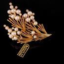 Crown Trifari with original tag Brooch - Vintage couture pearl Flower pin - rhinestone statement jewelry - gift for mom - anniversary gift for her