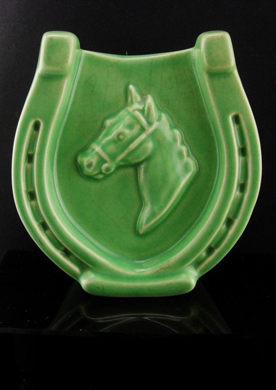 Vintage Irish Gift - Horse shoe vase - good luck gift - housewarming gift - green horse racing vase gift