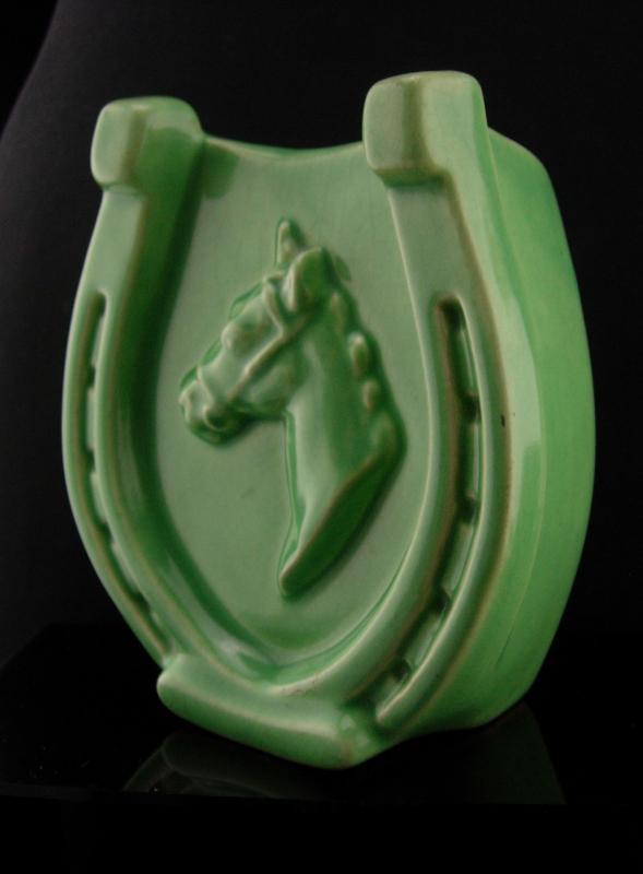 Vintage Irish Gift - Horse shoe vase - good luck gift - housewarming gift - green horse racing vase gift