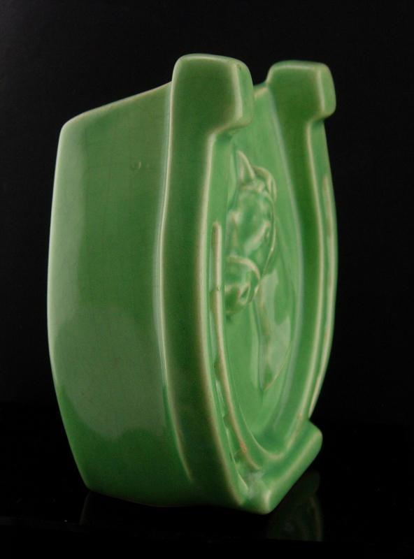 Vintage Irish Gift - Horse shoe vase - good luck gift - housewarming gift - green horse racing vase gift