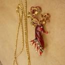 Designer Bob Mackie necklace - Vintage Monet Necklace - Couture Harlequin holiday brooch - Red Enamel Reindeer pin -  Gift for mom