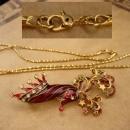 Designer Bob Mackie necklace - Vintage Monet Necklace - Couture Harlequin holiday brooch - Red Enamel Reindeer pin -  Gift for mom