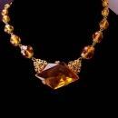 1920s Art Deco Necklace - golden topaz glass -  vintage czech choker - estate jewelry - anniversary gift