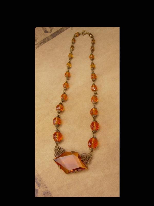 1920s Art Deco Necklace - golden topaz glass -  vintage czech choker - estate jewelry - anniversary gift