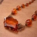 1920s Art Deco Necklace - golden topaz glass -  vintage czech choker - estate jewelry - anniversary gift