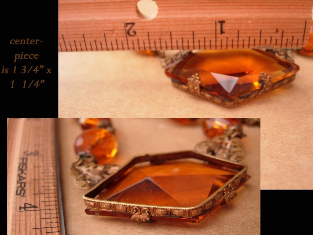 1920s Art Deco Necklace - golden topaz glass -  vintage czech choker - estate jewelry - anniversary gift