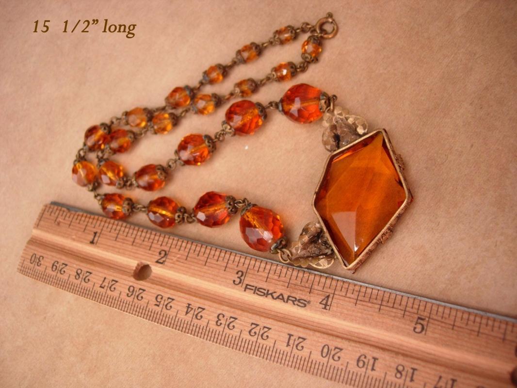 1920s Art Deco Necklace - golden topaz glass -  vintage czech choker - estate jewelry - anniversary gift