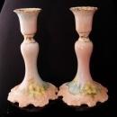Antique French candlesticks J.P.L. Jean Pouyat Limoges signed set - pale pink marie antoinette - Vintage handpainted - Vanity set