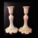 Antique French candlesticks J.P.L. Jean Pouyat Limoges signed set - pale pink marie antoinette - Vintage handpainted - Vanity set