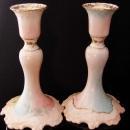 Antique French candlesticks J.P.L. Jean Pouyat Limoges signed set - pale pink marie antoinette - Vintage handpainted - Vanity set