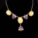Vintage art deco necklace - enamel & faux star sapphire glass - yellow glass wedding jewelry antique choker