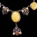 Vintage art deco necklace - enamel & faux star sapphire glass - yellow glass wedding jewelry antique choker