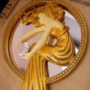 Signed Art Nouveau hand Mirror / vintage gold wood goddess mirror / Antique hand mirror / raised relief woman / vanity accessory