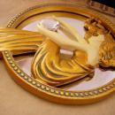 Signed Art Nouveau hand Mirror / vintage gold wood goddess mirror / Antique hand mirror / raised relief woman / vanity accessory