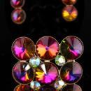 Huge Vintage rivoli Brooch & earrings -  watermelon rhinestones - Clip on set - cluster statement pin - gift for mom -  pink purple lapel pin