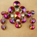 Huge Vintage rivoli Brooch & earrings -  watermelon rhinestones - Clip on set - cluster statement pin - gift for mom -  pink purple lapel pin