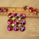 Huge Vintage rivoli Brooch & earrings -  watermelon rhinestones - Clip on set - cluster statement pin - gift for mom -  pink purple lapel pin