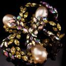 Vintage Schreiner Brooch - HUGE Rhinestone pin - Japanned aurora borealis Couture jewelry
