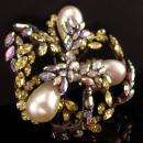 Vintage Schreiner Brooch - HUGE Rhinestone pin - Japanned aurora borealis Couture jewelry