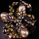 Vintage Schreiner Brooch - HUGE Rhinestone pin - Japanned aurora borealis Couture jewelry