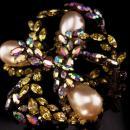 Vintage Schreiner Brooch - HUGE Rhinestone pin - Japanned aurora borealis Couture jewelry