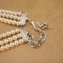 3 strand victorian style necklace - Silver bow with pearl drop - wedding choker - designer couture estate jewelry - anniversary gift