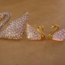 Genuine Swarowski set - rhinestone swan brooch - pierced earrings - signed swan jewelry - gift for mom - anniversary gift  veterinarian gift