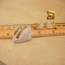 Genuine Swarowski set - rhinestone swan brooch - pierced earrings - signed swan jewelry - gift for mom - anniversary gift  veterinarian gift