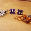 Vintage Austria Flower Rhinestone brooch lot - enamel earrings - flower spray - gift for mom - gardener gift - estate jewelry