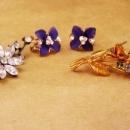 Vintage Austria Flower Rhinestone brooch lot - enamel earrings - flower spray - gift for mom - gardener gift - estate jewelry