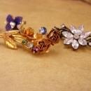 Vintage Austria Flower Rhinestone brooch lot - enamel earrings - flower spray - gift for mom - gardener gift - estate jewelry