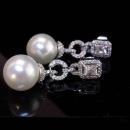 90 diamond earrings 925 15mm pearls  Vintage Victorian drops pierced wedding earrings  1st 3rd 30th anniversary June birthday Gemini cancer