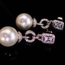 90 diamond earrings 925 15mm pearls  Vintage Victorian drops pierced wedding earrings  1st 3rd 30th anniversary June birthday Gemini cancer
