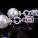 90 diamond earrings 925 15mm pearls  Vintage Victorian drops pierced wedding earrings  1st 3rd 30th anniversary June birthday Gemini cancer