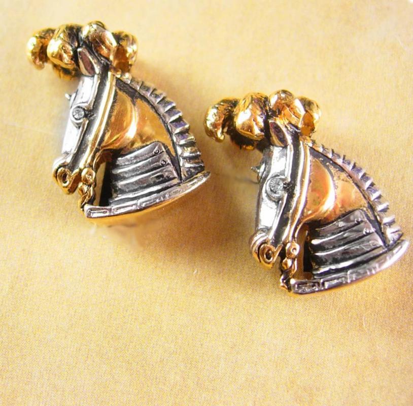 Circus Horse Cufflinks Vintage figural Horse head Royalty Plume Medieval wedding set anniversary gift Rhinestone Sleeve Accessory