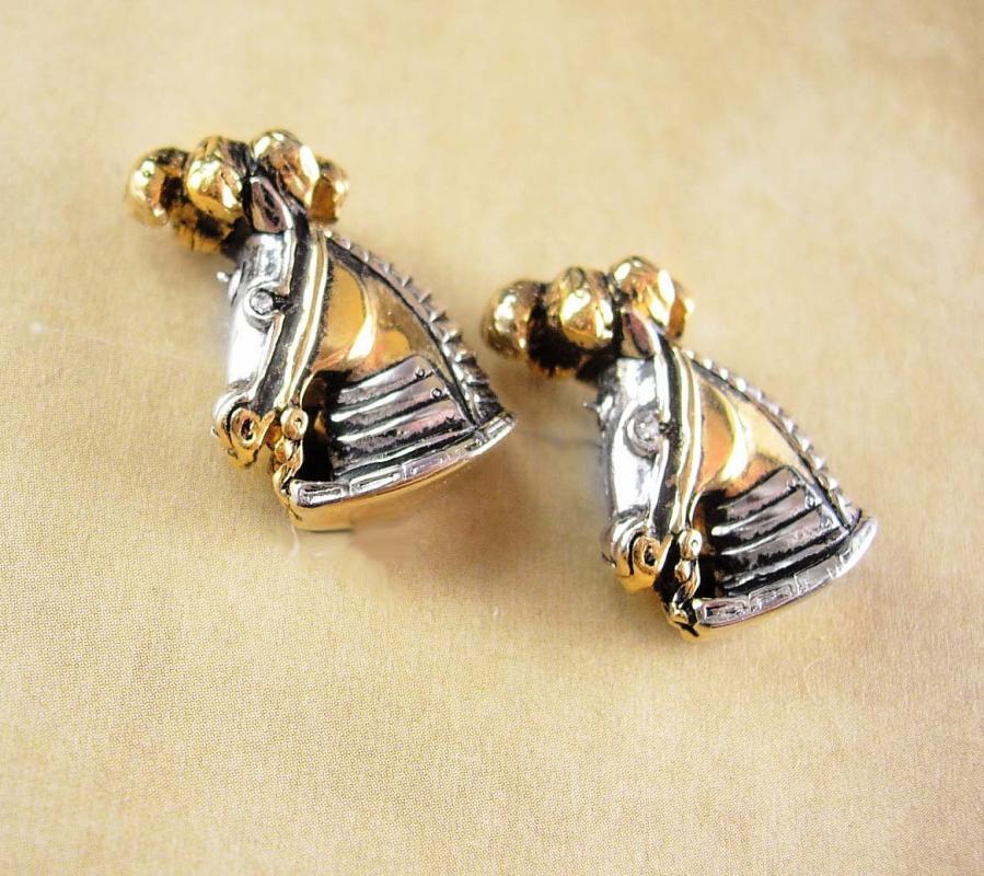 Circus Horse Cufflinks Vintage figural Horse head Royalty Plume Medieval wedding set anniversary gift Rhinestone Sleeve Accessory