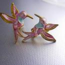Vintage Hummingbird EARRINGS whimsical bird clip ons 1950s era