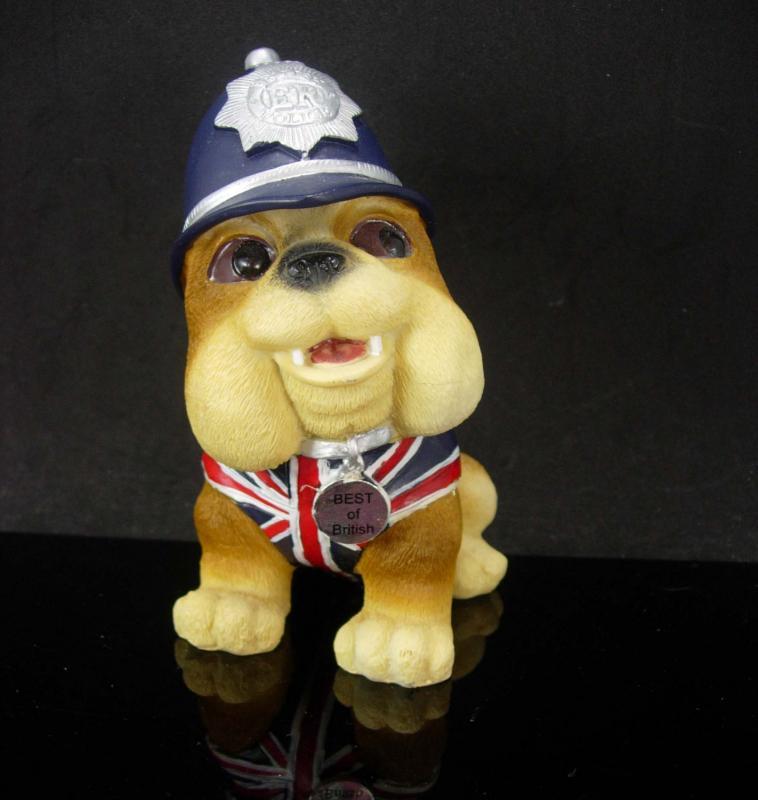 Best of British BULLDOG statue Figurine with flag jacket English Bobby helmet metropolitan police souvenir