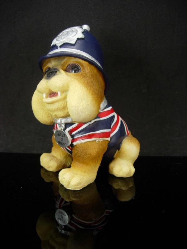 Best of British BULLDOG statue Figurine with flag jacket English Bobby helmet metropolitan police souvenir