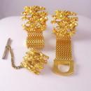 Swank Gold NUGGET Cufflinks Vintage Tie Tack Tac Set with Chain Designer Men's Jewelry estate cuff links wrap mesh accessoory