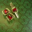 Vintage Formal Red Cufflinks Tie clip Foster Gold plate Men's Wedding Set Jeweled Cuff Links designer wedding formal wear anniversary gift