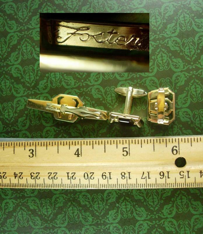 Vintage Formal Red Cufflinks Tie clip Foster Gold plate Men's Wedding Set Jeweled Cuff Links designer wedding formal wear anniversary gift