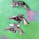 Vintage pistol Cufflinks Six Shooter gun Tie Clip Industrial Silver Colt 45 Novelty Signed LISA Men's Complete Gun Finish Set revolver gift