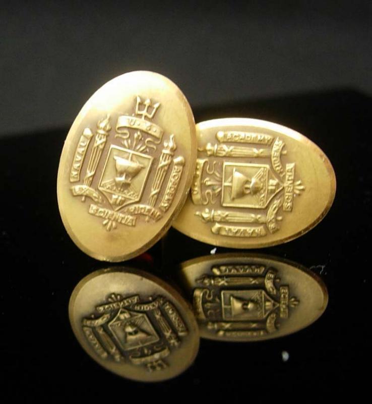 Naval Academy Cufflinks vintage jewel backs Navy poseidon military insignia uniform USNA Ex Scientia Tridens Krementz 14kt gold overlay l