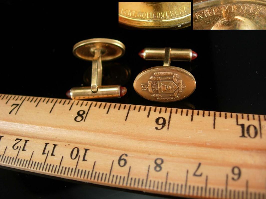 Naval Academy Cufflinks vintage jewel backs Navy poseidon military insignia uniform USNA Ex Scientia Tridens Krementz 14kt gold overlay l