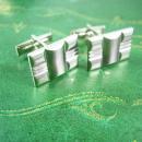 Industrial Cufflinks Vintage Wooven Silver Watch Links 3 D Bumpy Pattern Dynamic Pat Pend Cuff Links