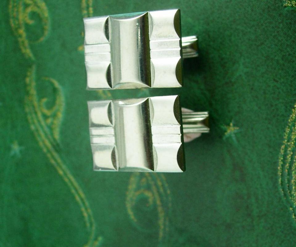 Industrial Cufflinks Vintage Wooven Silver Watch Links 3 D Bumpy Pattern Dynamic Pat Pend Cuff Links