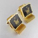 Astrology Northern Star and Ram Cufflinks Vintage Black Glass Gold Mesh Wrap Birthday April Aries Religious Jerusalem Star of David