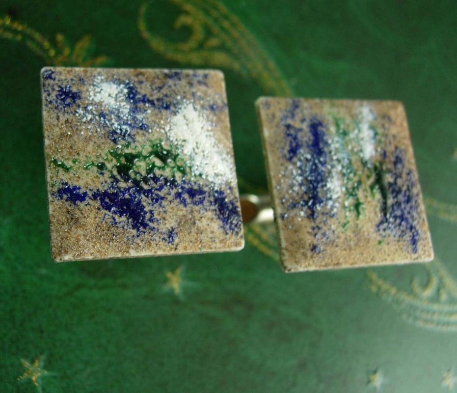 Pop Art Cufflinks Abstract  sandcast enamel Cuff Links Kaflinks Pat # 2472958 silver Sleeve Accessory